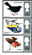  Blackbird, Blue Tit and Robin on UK postage stamps  