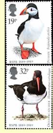  Puffin and Oystercatcher on UK postage stamps  